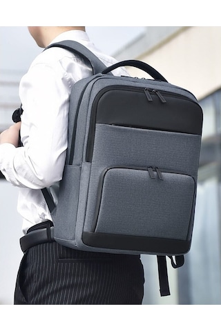 Senshidun-6012 Çok Amaçlı Usb Şarj Portlu 16" Laptop Sırt Çantası Gri Mavi