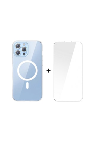 Baseus Crystal Apple Uyumlu iPhone  13 Pro Magsafe Silikon Kılıf+ekran Koruyuc