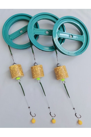 3 Adet Kasnak'lı 100 Mtr Misine'li Sazan Takımı Sarı Pop Up'lı