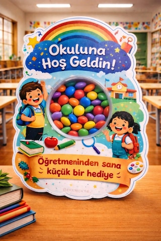 5 Adet - Bonibonlu Okula Hoş Geldin Kartlı Hediye - Bonibonlu Kutu - Okul Hediye - Anaokulu Hediye