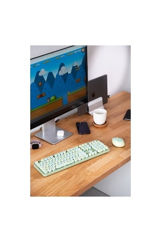 Everest Round Km-6282 Renkli Tuşlu Yeşil Kablosuz Q Multimedia Klavye + Mouse