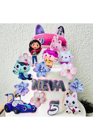 Gabby Temalı Doğum Günü Pasta Parti Süsü Seti Cake Topper