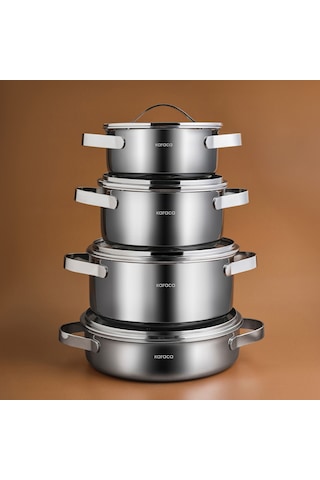 Karaca Power Steel 316+ 3ply Discovery İndüksiyon Tabanlı 8 Parça Çelik Tencere Seti Gümüş