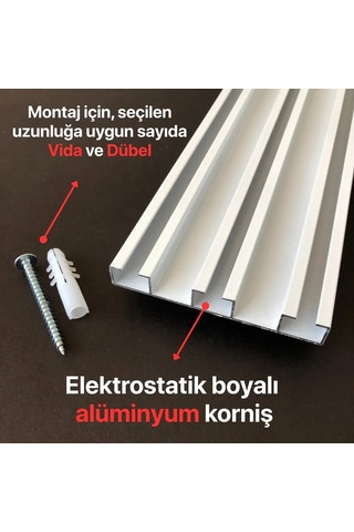 Üç Kanallı 220cm Alüminyum Beyaz Perde Rayı 80mm Kalın Üçlü Korniş