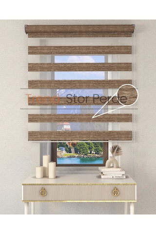 Kahve Etek Dilimsiz Zebra Stor Güneşlik Perde Kahve