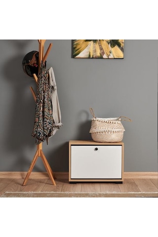 Just Home Aspendos Düşer Tek Kapak Ayakkabılık - Safir Meşe / Beyaz Safir Meşe / Beyaz Beyaz - Safir Meşe