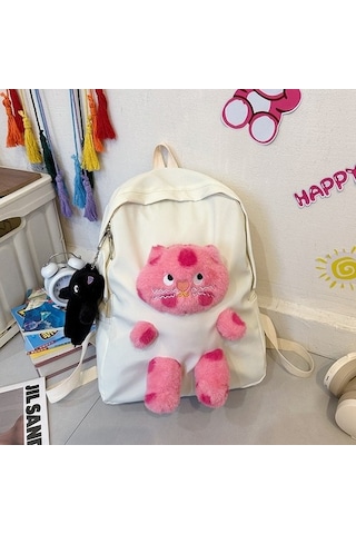 Sevimli Bebek Kedi Çok Yönlü Kız Sırt Çantası Kişiselleştirilmiş Peluş Bebek Çocuk Küçük Sırt Çantası 8999 Siyah - Sarı