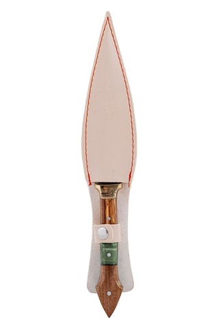 Çift Ağızlı Çerkez Bıçağı - Deri Kılıflı - Epoksi Sap - Büyük - Haki Çok Renkli
