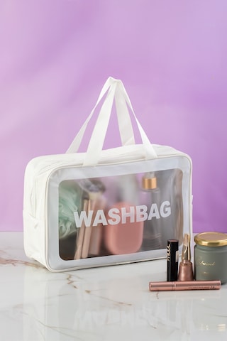 Porsima 3142-1 Şeffaf - Beyaz Seyahat Ve Makyaj Çantası Su Geçirmez Organizer Washbag 20x30cm