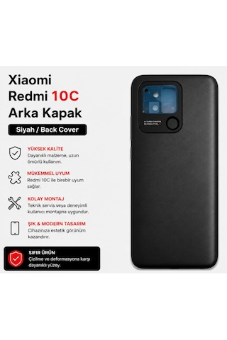 Xiaomi Redmi 10c Arka Kapak Siyah Batarya Kapağı Kamera Çerçeveli Tam Uyumlu Yedek Parça