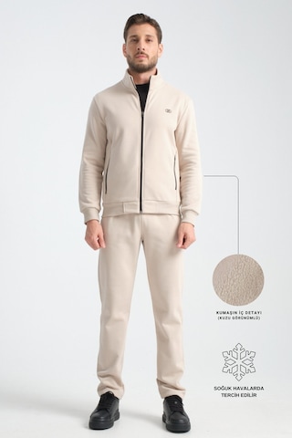 Shooter Sportswear Shooter Erkek Kışlık Eşofman Takımı Thermosoft Teknolojisi Içi Kuzu Görünümlü Regular Kalıp Bej