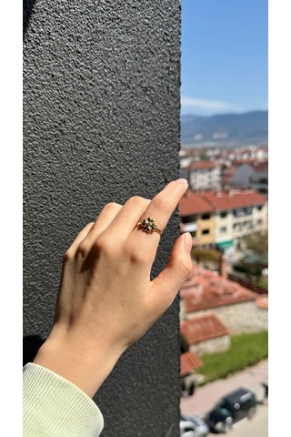 Çiçek Figürlü Zirkon Taşlı Altın Yüzük Sarı Altın