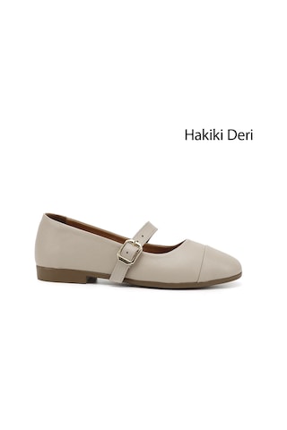 Gönderi(R) Gönderi R Bej Antik Baskılı Mary Jane Hakiki Deri Babet Bej