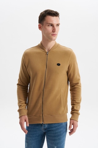 AR-MA Arma Erkek Slim Fit Selanik Kumaş Tam Fermuar Fleto Cepli Kapüşonsuz Kolej Yaka Sweatshirt K30324698302 Acı Kahverengi