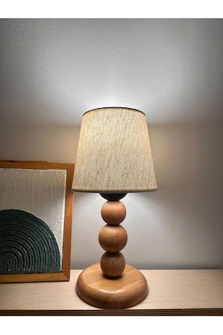 Bohem Ahşap Ayaklı Abajur - Beyaz Beyaz