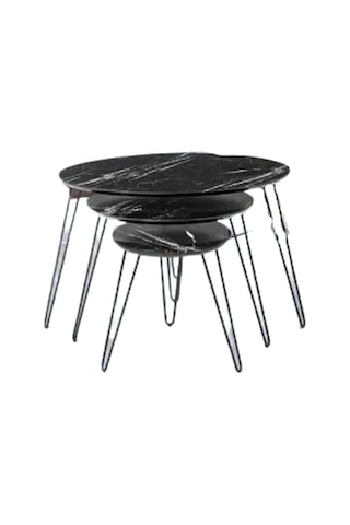 Zigon OSM ELİPS Model Metal Çelik Siyah V Ayak Parlak Siyah mermer Desen Mdf Tabla El Yapım