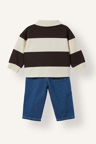 Defacto Çizgili Polo Yaka Ayı Desenli Sweatshirt Ve Pantolon 2li Takım Erkek Bebek I3307a526wnbg734 Bej-bg734