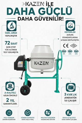 Kazen 240 Litre - Xxl Betoniyer Beton Mikser Beton Harç Yem Tohum Karma Makinesi - 3. Nesil