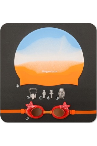 Kingpousports K9002 5'i 1 Arada Çocuk Buğu Önleyici Dalış Yüzme Gözlüğü + Yüzme Şapkası + B Kulak Tıkacı + Yüzücü Gözlüğü 52301371 Çok Renkli