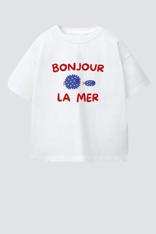 Monila Erkek Çocuk Pamuklu Ekru Bisiklet Yaka Baskılı T-shirt