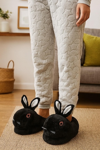 Modaonn Kadın Hayvanlı Kışlık Peluş Tavşan Panduf Ev Terliği Siyah