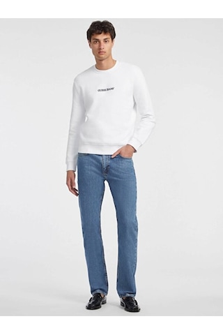 Jeans Bisiklet Yaka Beyaz Erkek Sweatshırt M4yq19k9v31g011 Gj Cn Slım Logo Em Beyaz