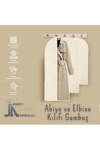 Jokey Ambalaj Fermuarlı Dolapiçi Gamboç Kıyafet,takım Elbise,abiye Ve Gelinlik Kılıfı 60x160cm Renk Seçenekli Krem