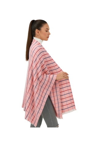 1 Adet Kadın Büyük Bedene Uygun Yumuşak Dokulu Kışlık Desenli Atkı Omuz Şalı Pembe - Kırmızı