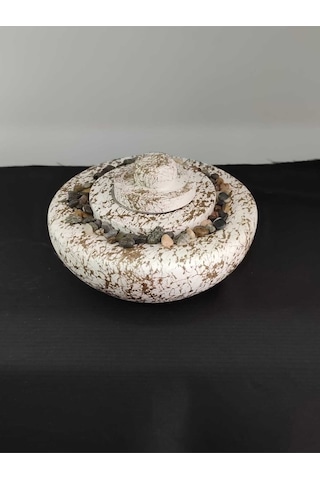 Dekoratif Masa Üstü Yuvarlak Ateş Çukuru Taş Şömine-500 Ml Yakıt Hediyeli - Altın Mermer