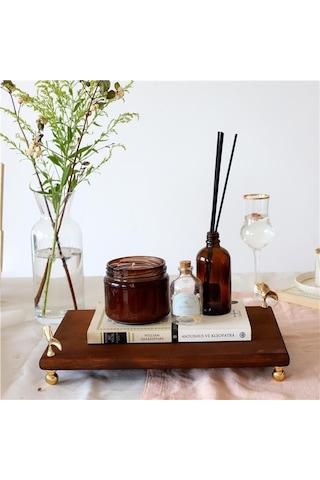 Akayev Ahşap 30x19 Cm Altın Ayaklı Ginkgo Sunum Tabağı Beyaz