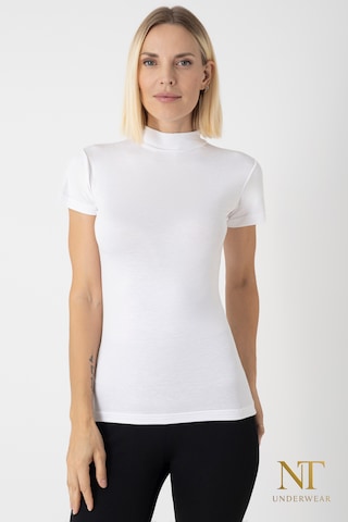 Nt Underwear Kadın Bambu Balıkçı Yaka Yarım Kol Body - T-shirt Hafif, Rahat Ve Şık Beyaz