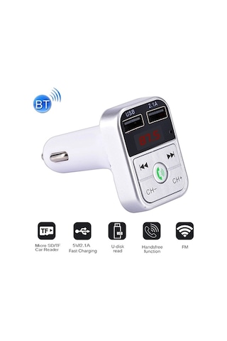 B2 Çift Usb Şarj Bluetooth Fm Verici Mp3 Müzik Çalar Araç Kiti, Eller Serbest Arama Ve Tf Kart Ve U Disk Gümüş Desteği