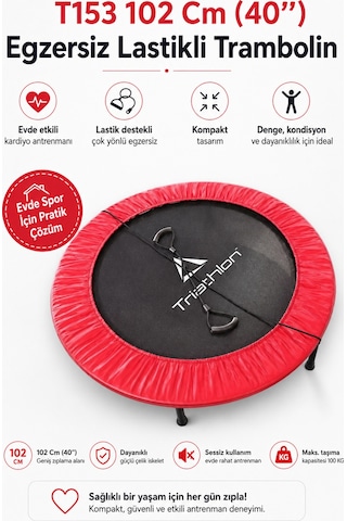 102 Cm 40 İnç Egzersiz Lastikli Trambolin Ev Tipi Fitness Kardiyo Ve Kondisyon Trambolini Kırmızı