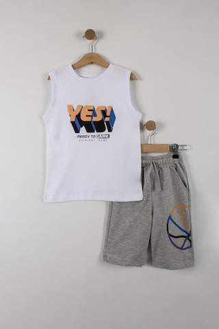 Erkek Çocuk Yes Yazılı Şortlu Takım-6086-Beyaz