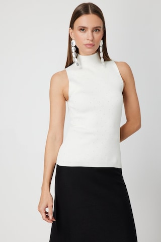 On Kadın Taşlı Kolsuz Triko Bluz 66375 Krem Krem