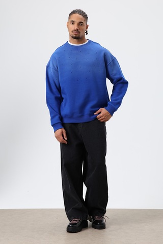 Vamos Yıkamalı Taş Detaylı Oversize Sweatshirt Saks