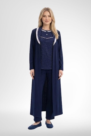 Mecit Pijama Mecit 6391 Lacivert Kadın Büyük Beden Uzun Sabahlık Pijama Takımı