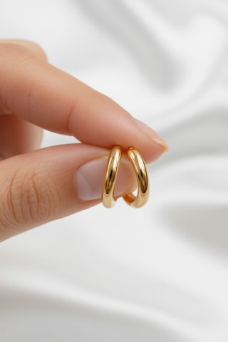Çekirdekjewelry 925 Ayar Gümüş Düz Sade Halka Küpe Sarı