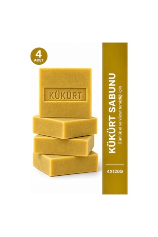 Kükürtlü Sabun 4'lü Paket 4 x 120 g Kükürt Sabunu Zeytinyağı Bazlı E Vitaminli El ve Vücut Sabunu