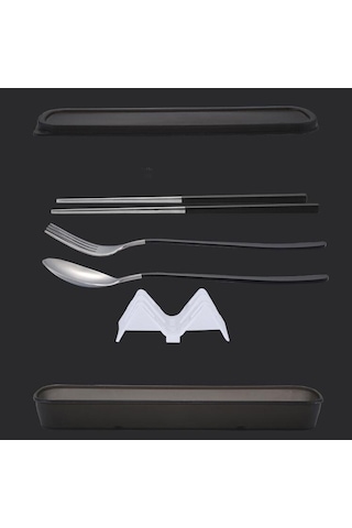 Sones 3 Adet / Set Taşınabilir Paslanmaz Çelik Sofra Takımı Yaratıcı Set Çubuk Kaşık Çatal Hediye, Renk: Mavi