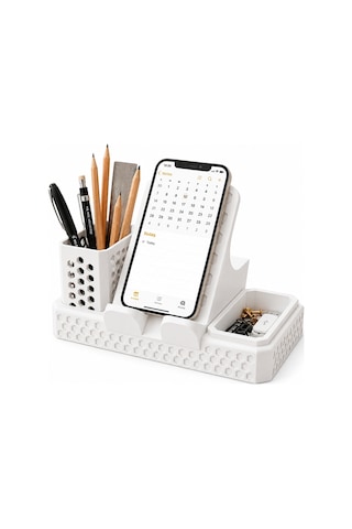 Masaüstü Telefon Standı Ve Kalemlik Organizer Çok Amaçlı Masa Düzenleyici Telefon Tutucu Siyah - Beyaz