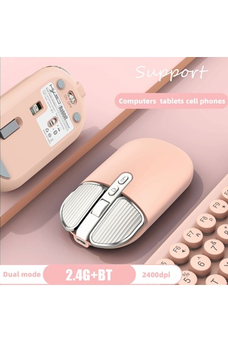 Geeksen Kablosuz Fare T600 - 2.4g/bt5.1 Çift Bağlantı, Sessiz Tasarım, Şarj Edilebilir 500mah Pil, Pembe 112 Karakter Diğer