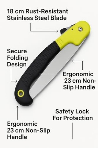 Busstier Katlanır Budama Testeresi, 18 Cm Paslanmaz Çelik Bıçak, 23 Cm Kaymaz Ergonomik Sap, Güvenlik Kilitli, Ağaç Dalı Kesim Ve Bahçe Kullanımı İçin Pratik El Testeresi