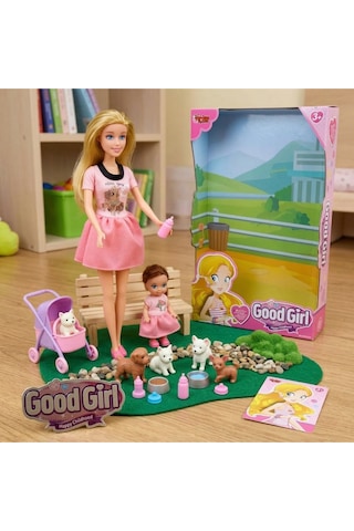 Good Girl Anne Kız Pet Shop Oyun Seti - 29 Cm Oyuncak Bebek, Yavru Köpekler Ve Pusetli Evcilik Seti Sarışın