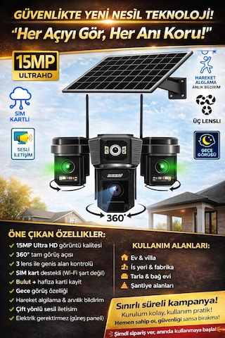 4g Solarpanelli 3 Kameralı Güvenlik Kamerası