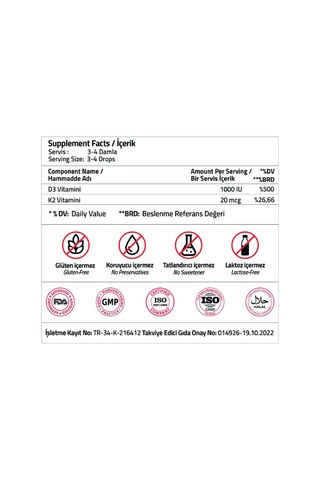 Vitamin D3 + Vitamin K2 Drops 20 Ml