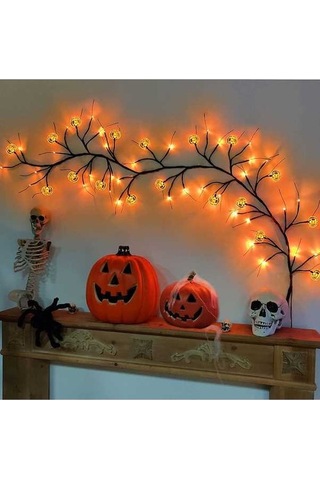 Dancemonkey Cadılar Bayramı Çelenk Işıkları 1.8m 54 Led 8 Mod Kabak Yarasa Örümcek Söğüt Asma Dal Işıkları - Kabak / Sıcak Işık, Kabak / Soğuk Işık Çok Renkli