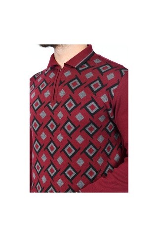 Kamalı Erkek Çelik Örgü Gömlek Yaka Fermuarlı Polo Yakalı Kazayağı Tüylenmeyen Triko Kışlık Baba Kazak Bordo