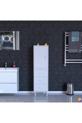 Modilayn İlkim 50 X 138 X 32,5 Cm' Lik Kapak İçi Çift Raflı Ve 3 Çekmeceli Düzen Harikası Dolap Beyaz