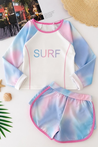 Minigimin Cicileri Surf Pastel Batik Desenli Kız Çocuk Mayo Takımı - Turkuaz